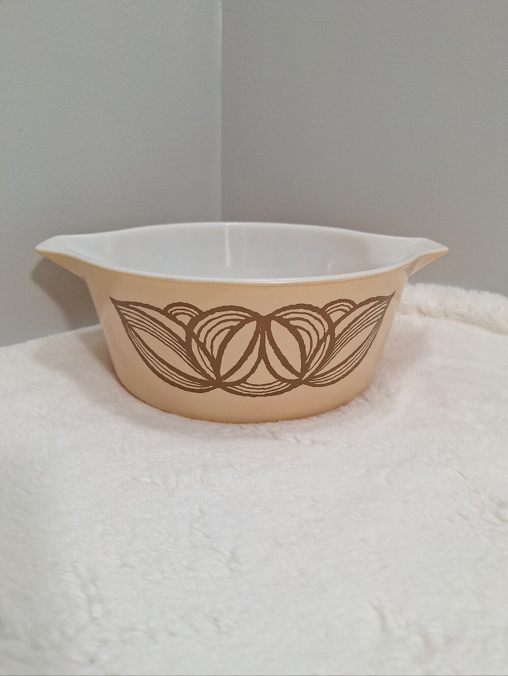 Vtg 70s PYREX Brown Onion/Raffia Cinderella 2.5 Qt Casserole Dish No Lid 475-B